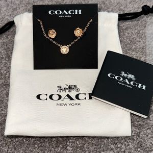 Authentic Coach necklace and tea rose stud earring set.  NEW rose gold